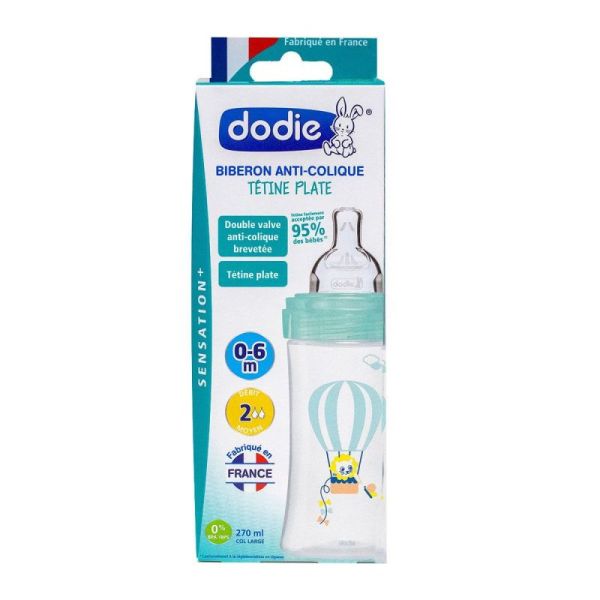 Dodie Biberon Sensation+ 150ml Tétine Débit 1, 0-6 mois, Bleu