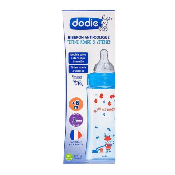 Dodie Biberon Tétine Ronde 3 vitesses anti-colique vert 150ml